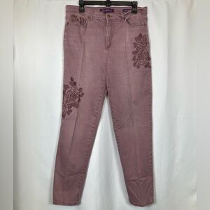 Gloria Vanderbilt Amanda High Rise Embroidered Jeans Mauve Pink Rose Size 14